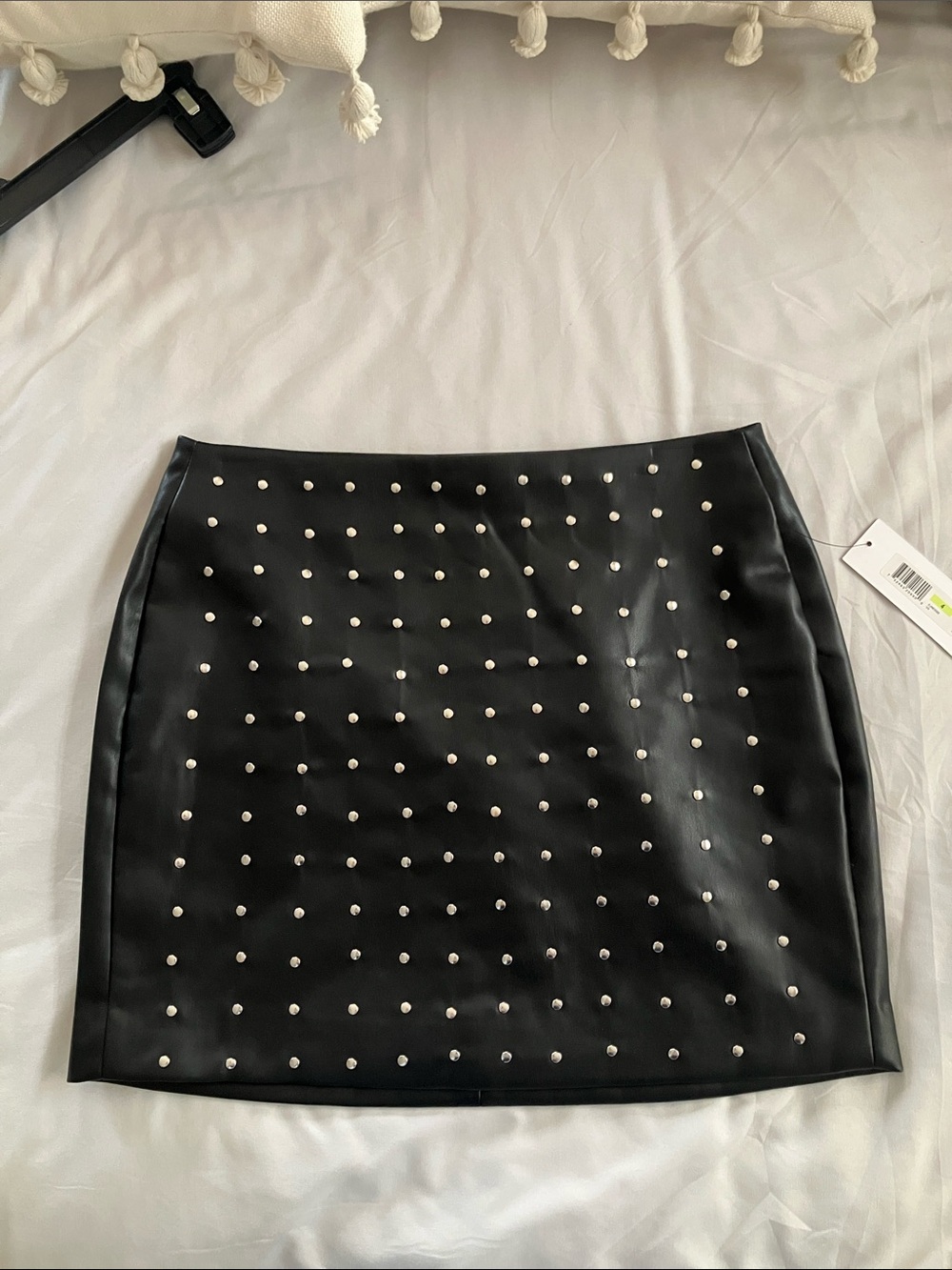 DKNY Black Faux Leather Mini Skirt with Silver Studs